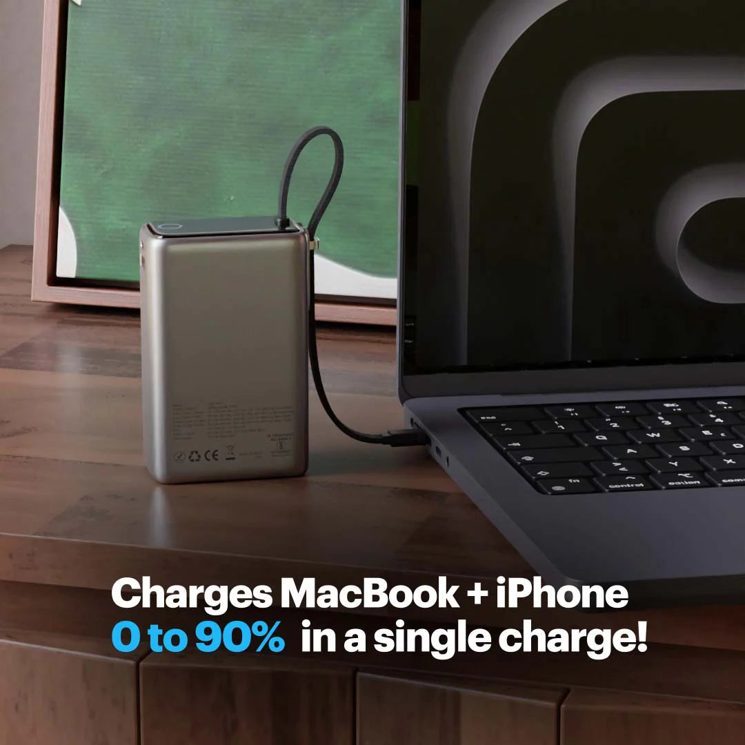 Giga Max smallest 25000mAh powerbank with 100W Built-in Type-C Cable