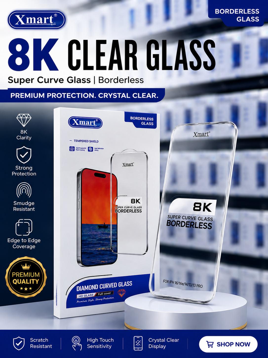 Xmart 8K Clear Glass Borderless Screen Protector