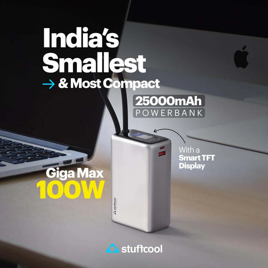 Giga Max smallest 25000mAh powerbank with 100W Built-in Type-C Cable