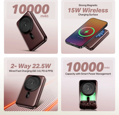 Boat EnergyShroom PB331 (Magsafe) 10000mAh Magnetic Wireless Powerbank, 15W Wireless & 22.5W Wired Charging