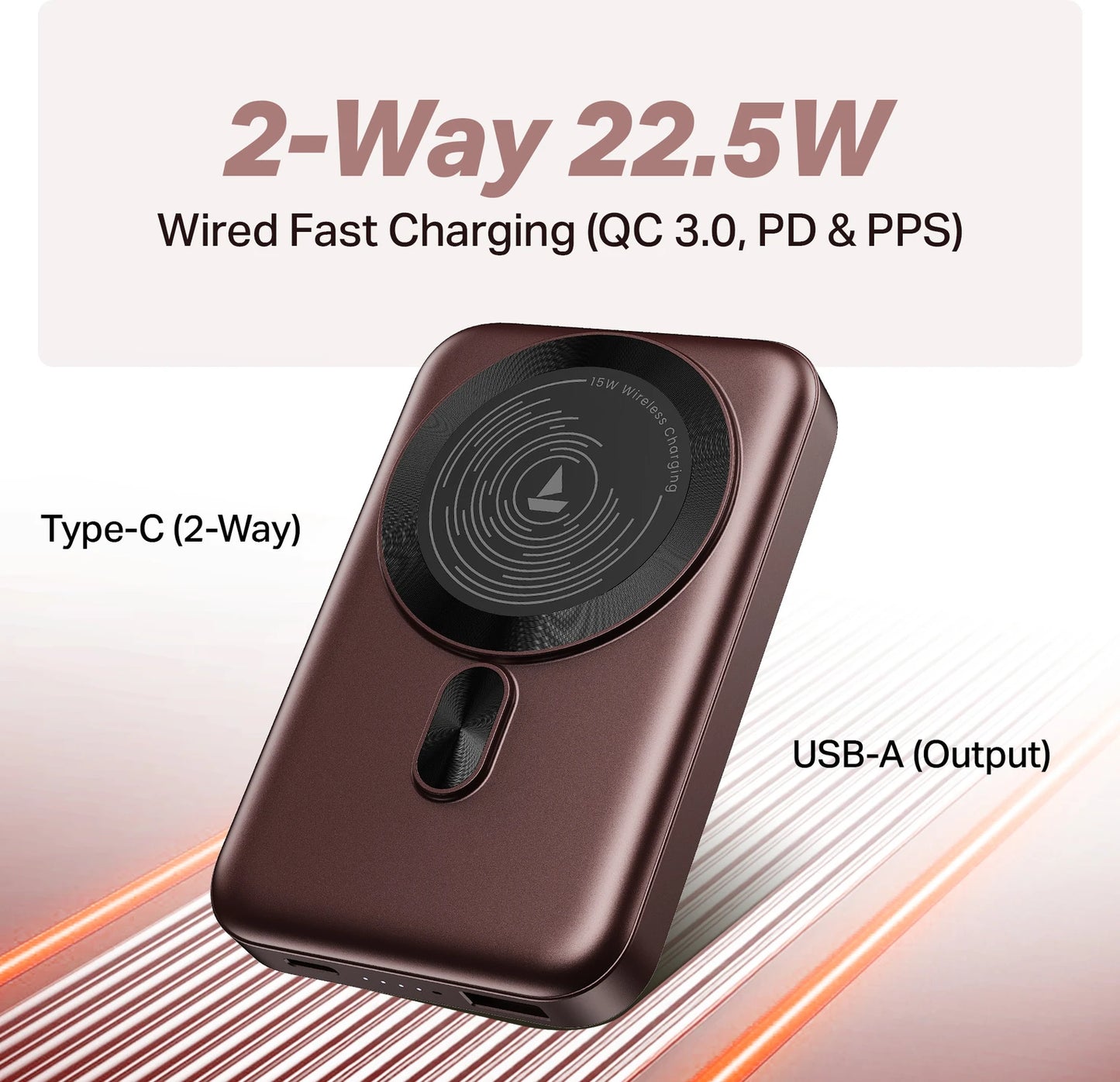 Boat EnergyShroom PB331 (Magsafe) 10000mAh Magnetic Wireless Powerbank, 15W Wireless & 22.5W Wired Charging