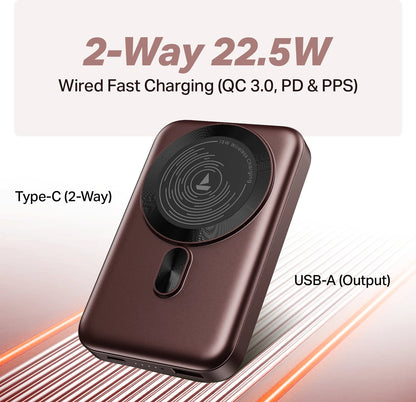 Boat EnergyShroom PB331 (Magsafe) 10000mAh Magnetic Wireless Powerbank, 15W Wireless & 22.5W Wired Charging