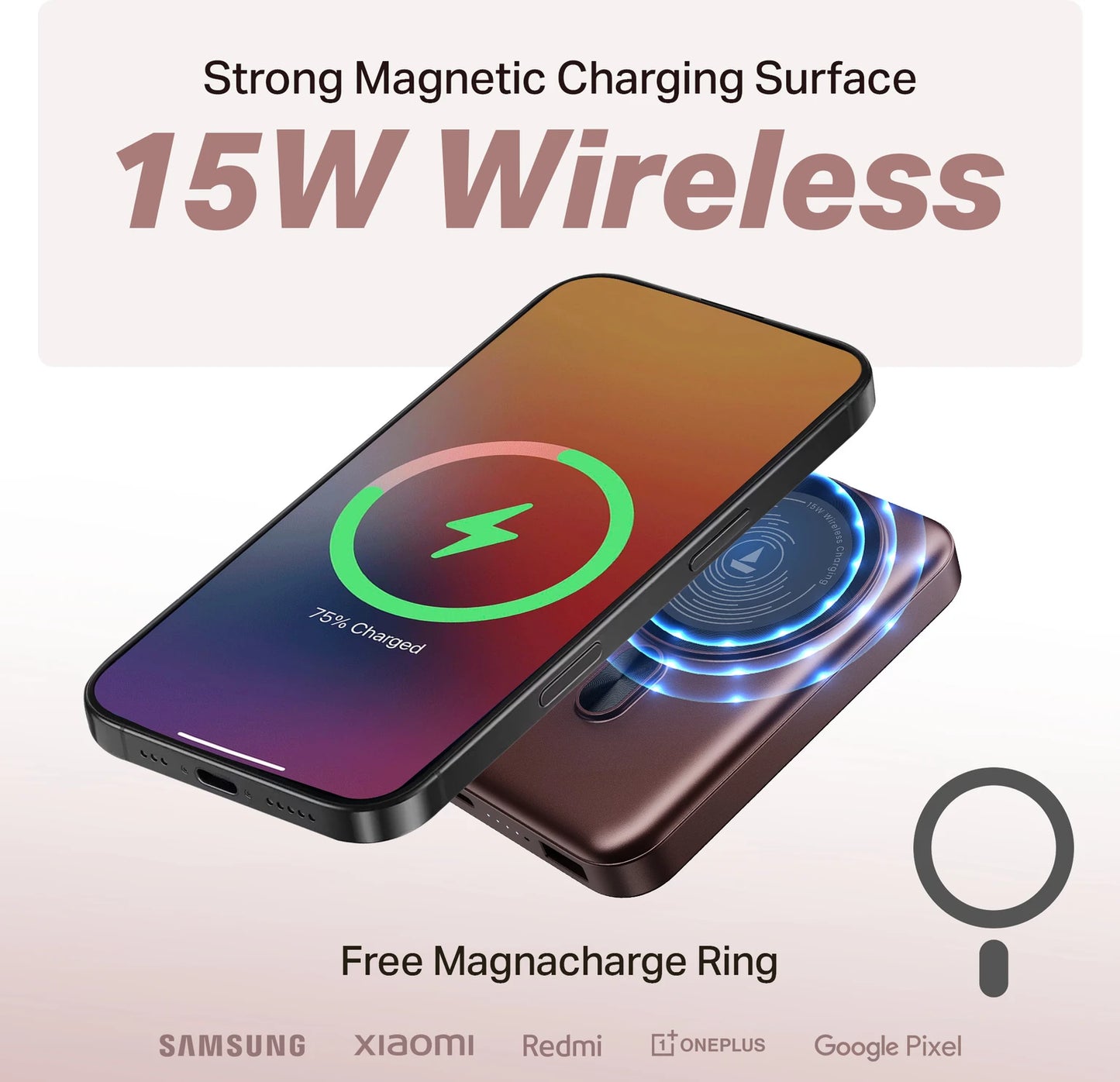 Boat EnergyShroom PB331 (Magsafe) 10000mAh Magnetic Wireless Powerbank, 15W Wireless & 22.5W Wired Charging