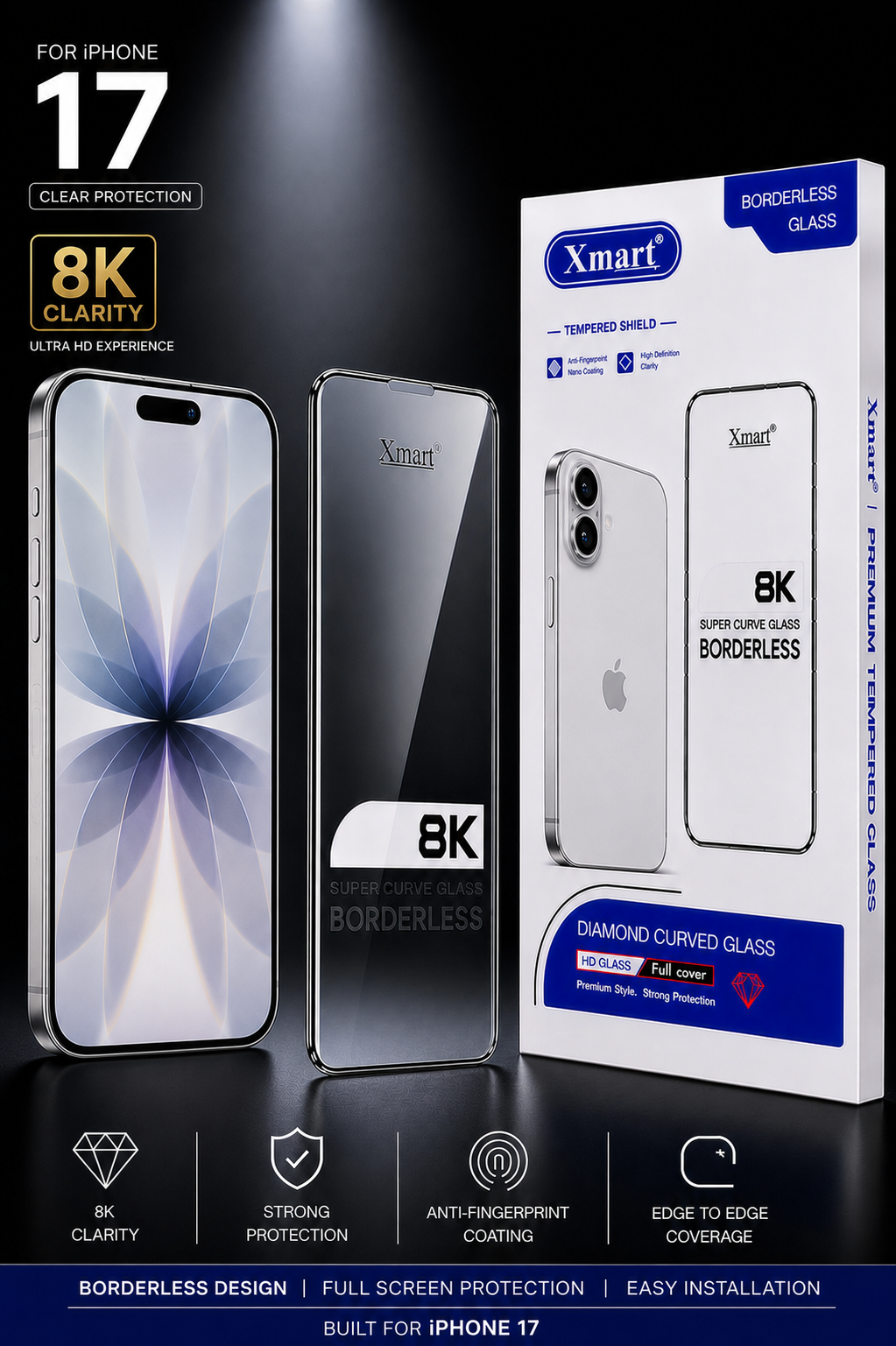 Xmart 8K Borderless Glass for iPhone 17