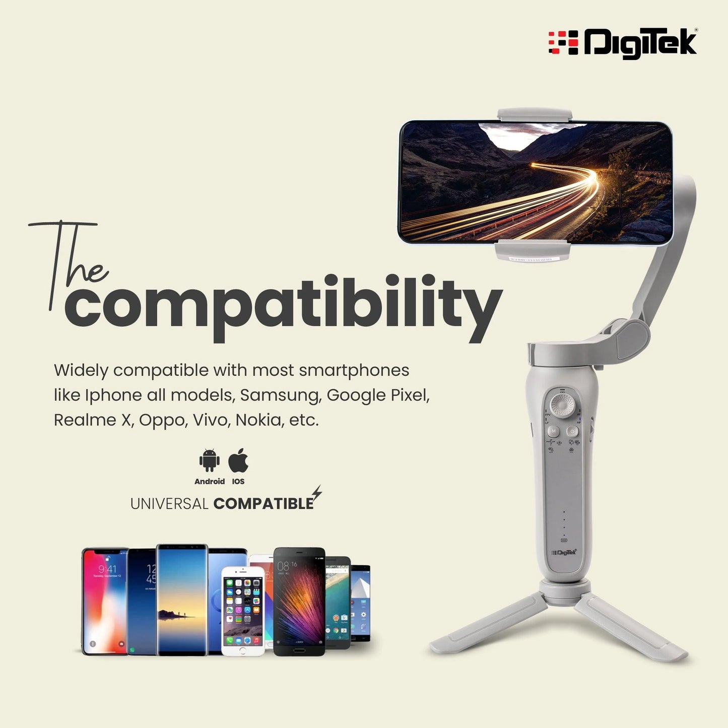 DIGITEK® (DSG-007F) 3-Axis Gray Smartphone Gimbal
